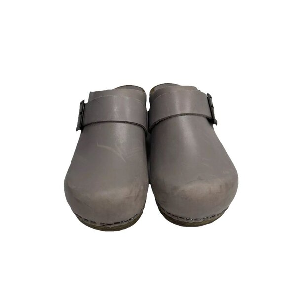 Sanita the original Danish Clogs Wood Bottom Gray Leather Size 39 US 8.5/9 - Picture 3 of 6